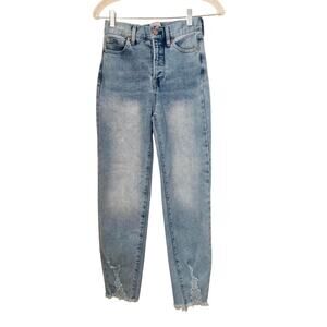 GB Women's Jeans Denim Light Waist Button Fly Distressed Size1 JR
